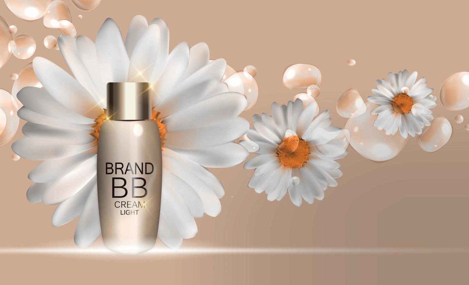 BB Cream Bottle Template for Ads or Magazine Background. 3D Realistic Vector Iillustration