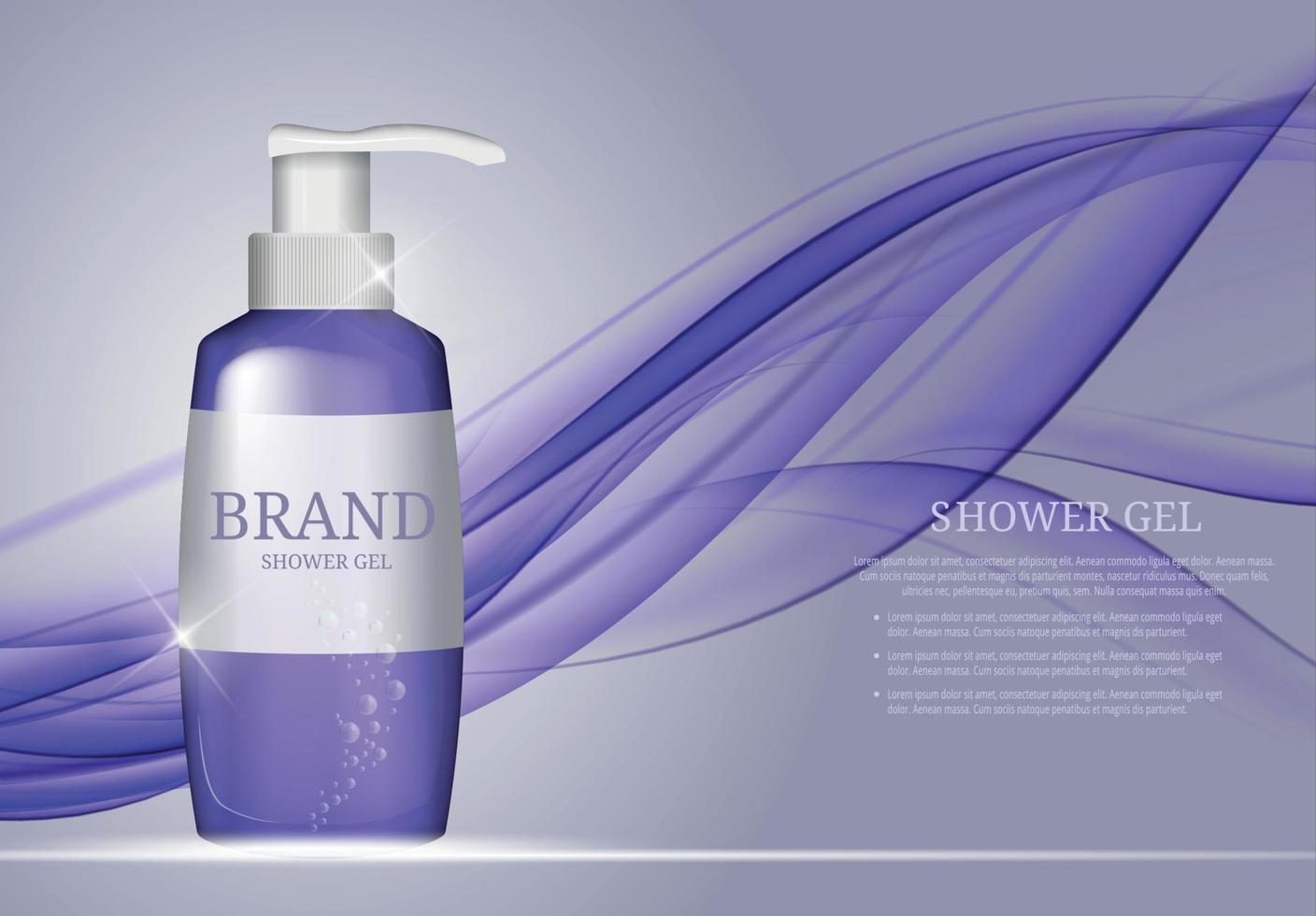 Shower Gel Bottle Template for Ads or Magazine Background. 3D Realistic Vector Iillustration