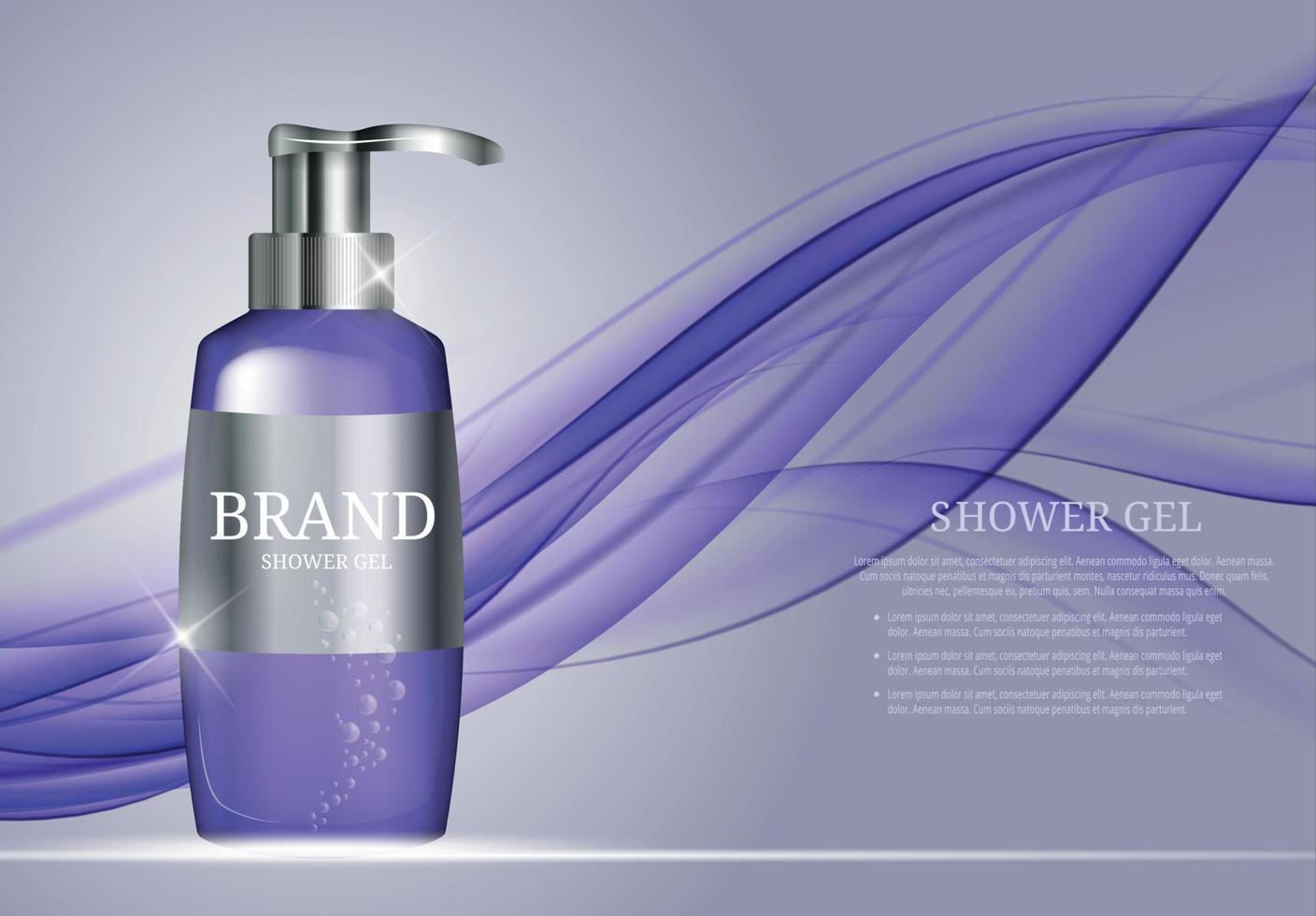 Shower Gel Bottle Template for Ads or Magazine Background. 3D Realistic Vector Iillustration