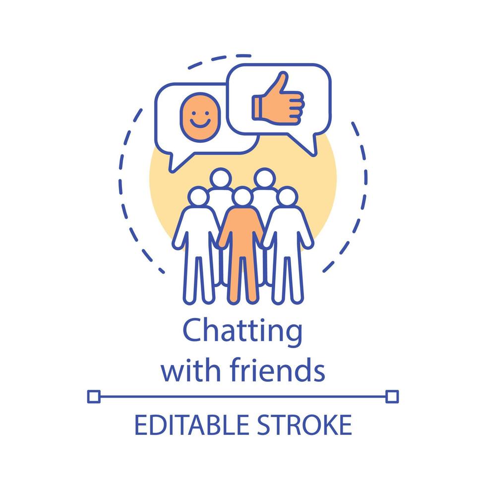 Chatting with friends concept icon. Friendship. Internet community. Friends support via social networks idea thin line illustration. Vector isolated outline drawing. Editable stroke