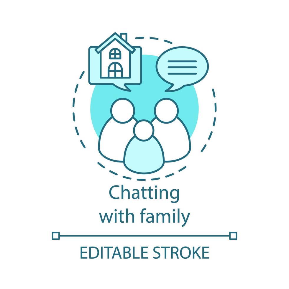 Chatting with family concept icon. Family talk. Real estate discussion. Family housing choice idea thin line illustration. Vector isolated outline drawing. Editable stroke