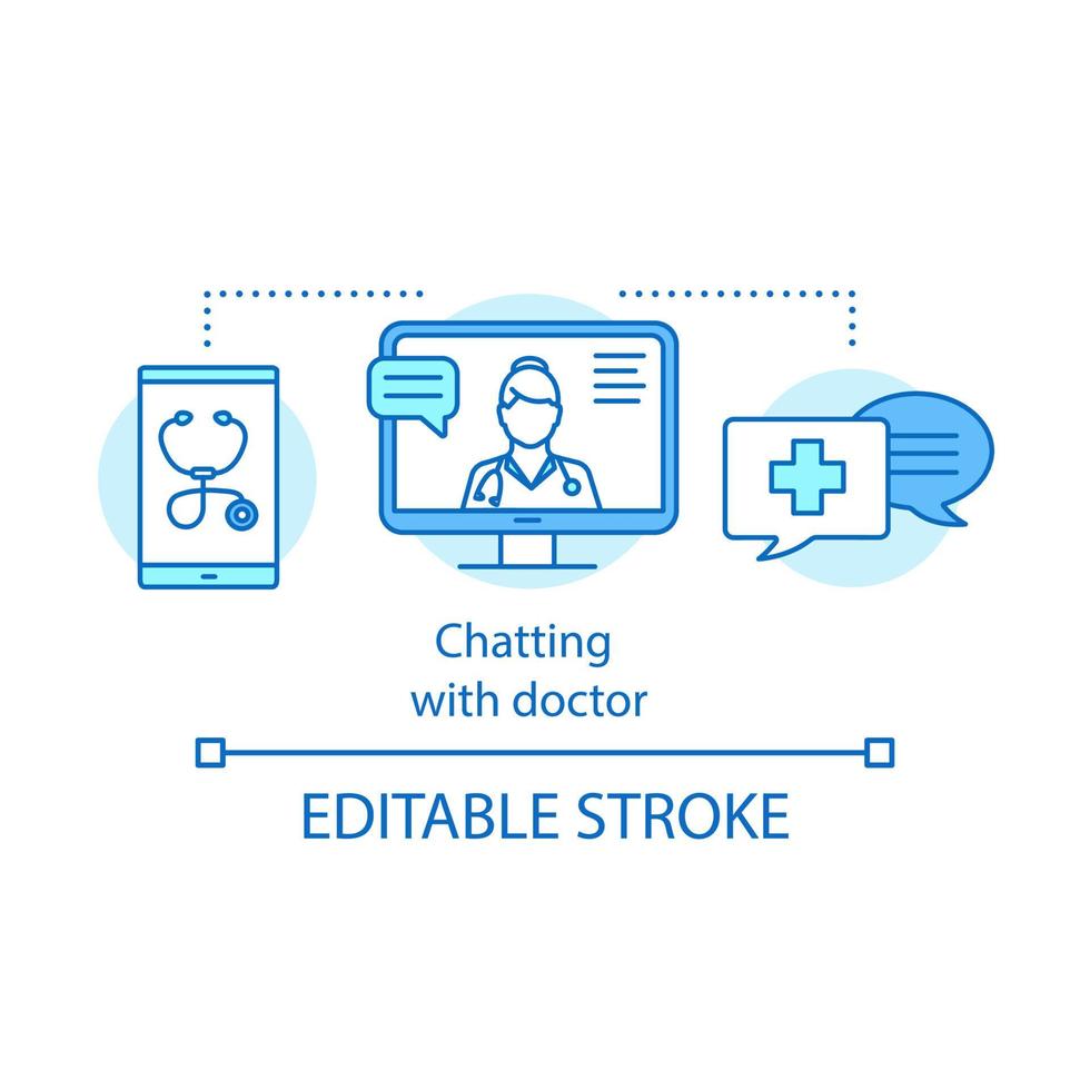 Chatting with doctor concept icon. Online consultation with general practitioner. Medical online service idea thin line illustration. Vector isolated outline drawing. Editable stroke