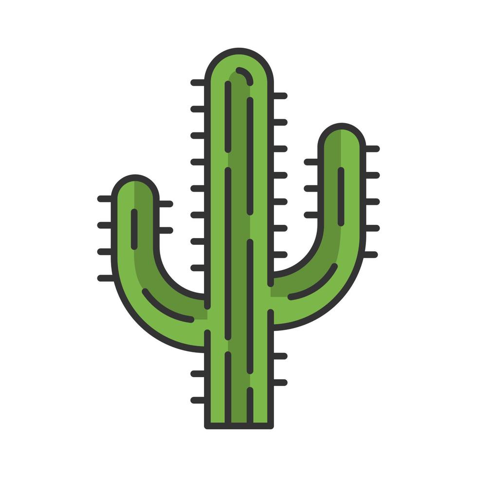 Saguaro cactus color icon. Arizona state wildflower. Mexican tequila cactus. American tropical plant. Isolated vector illustration