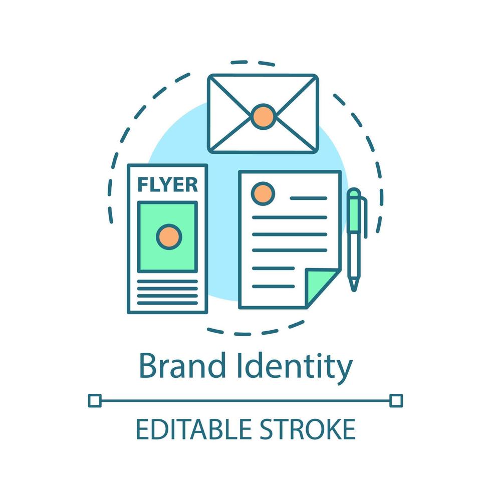 Brand identity concept icon. Brand management idea thin line illustration. Templates and brand standards for marketing materials. Creating logo. Vector isolated outline drawing. Editable stroke