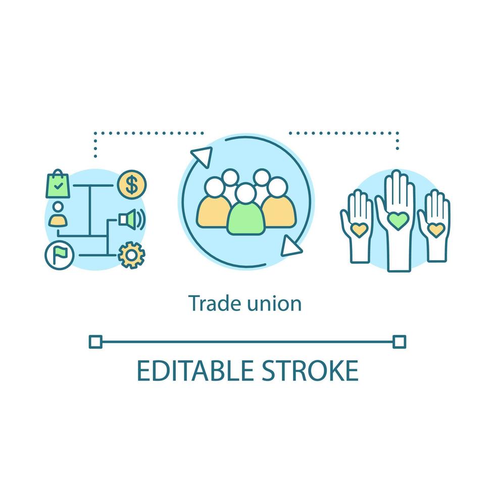 Trade union concept icon. Collective bargaining idea thin line illustration. Labor rights. Employee, staff management. Volunteering. Corporate policy. Vector isolated outline drawing. Editable stroke