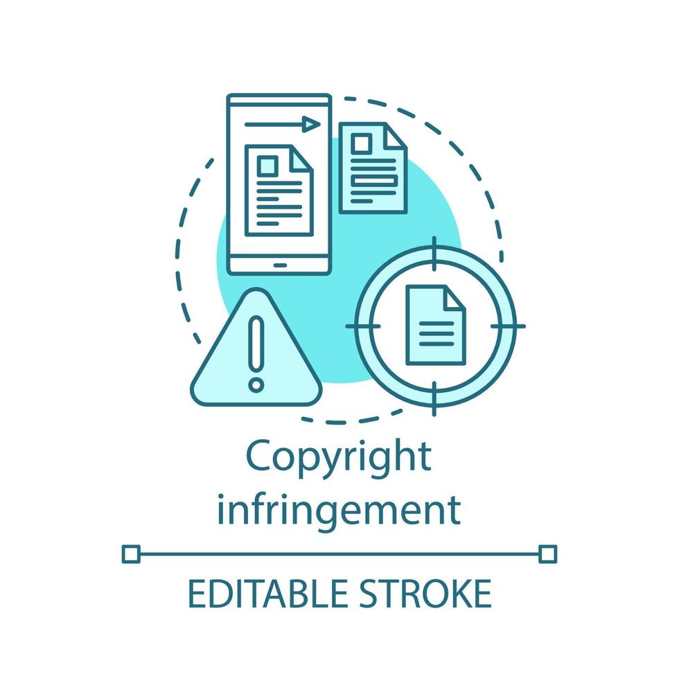 Copyright infringement concept icon. Intellectual property protection idea thin line illustration. Online piracy. Plagiarism. Digital rights violation. Vector isolated outline drawing. Editable stroke