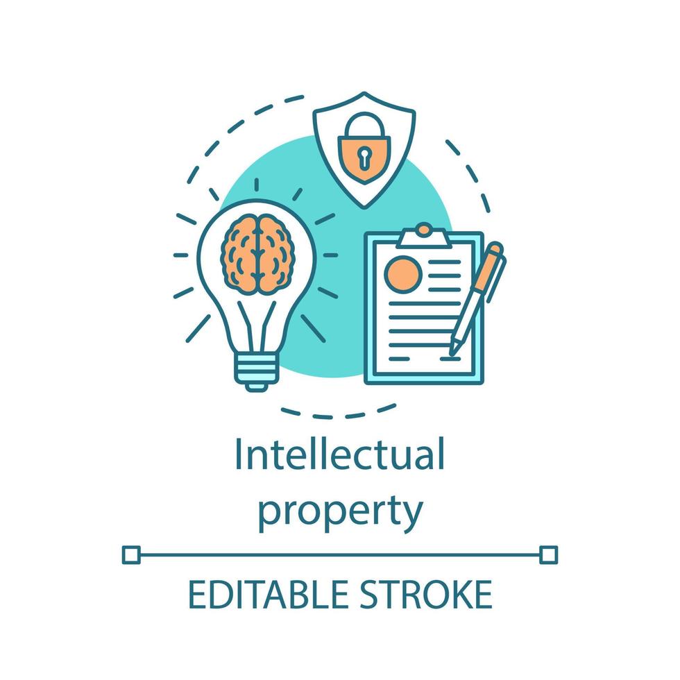 Intellectual property concept icon. Copyright protection idea thin line illustration. Digital rights defense. Patent license agreement. Plagiarism. Vector isolated outline drawing. Editable stroke