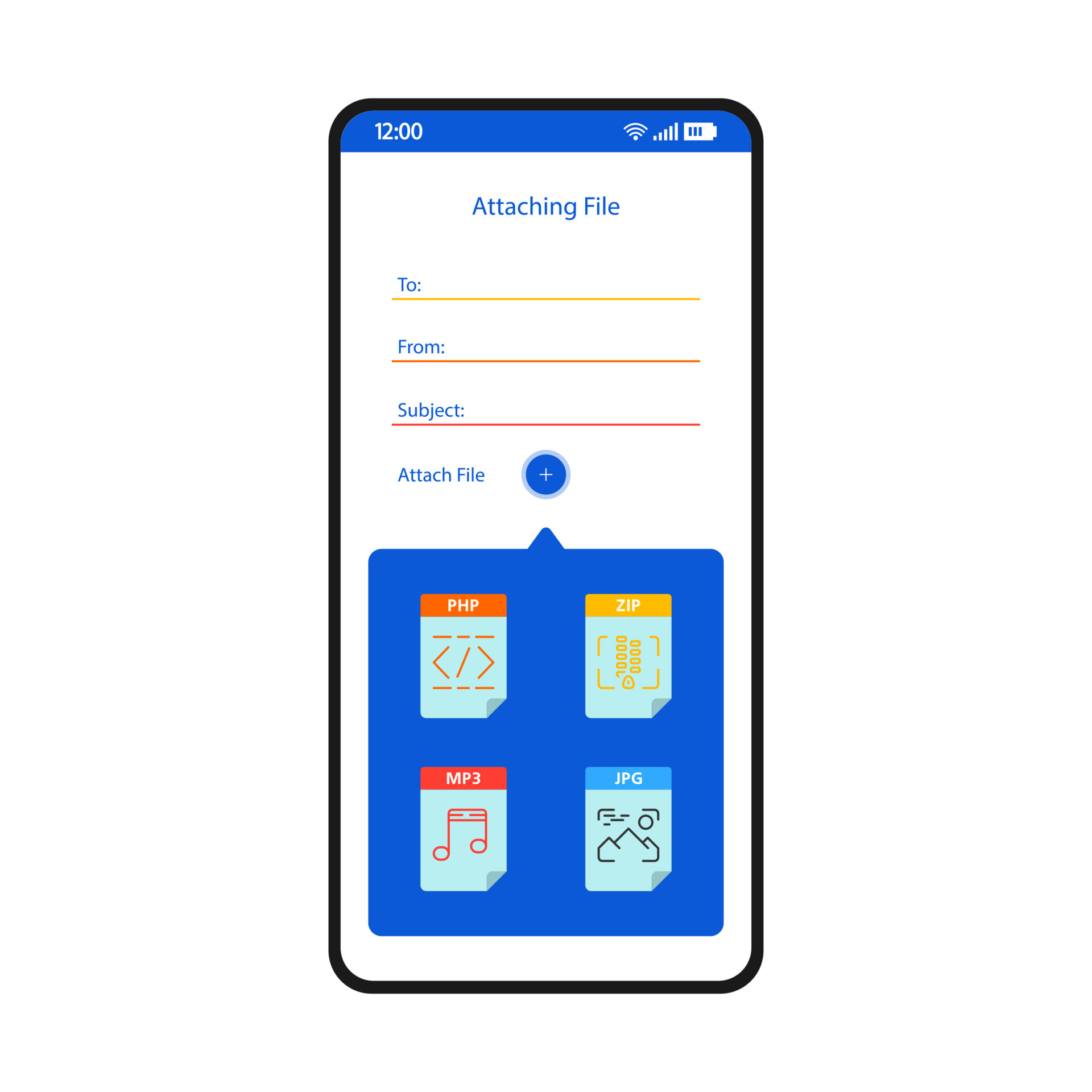 Email sending smartphone interface vector template. Mobile app page
