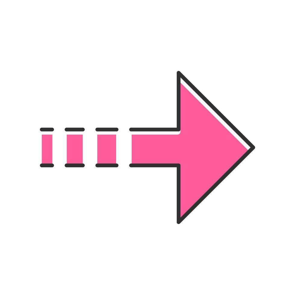 Pink arrow with dotted line color icon. Rightward direction. Arrowhead pointing to right. Navigation pointer, indicator sign. Direction move. Indicating symbol. Isolated vector illustration