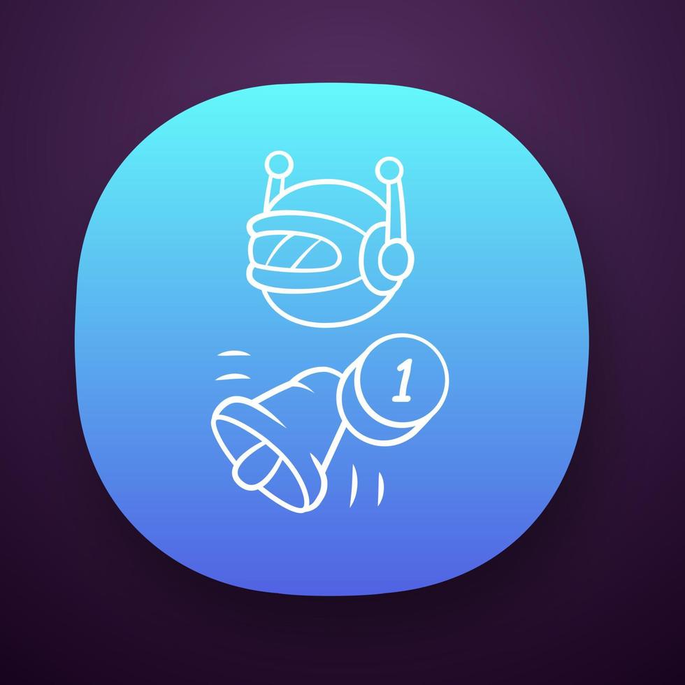 Proactive bot app icon. Sending messages. Text alert. Reminder, alarm. Network communication. Artificial intelligence. UI UX user interface. Web or mobile application. Vector isolated illustration