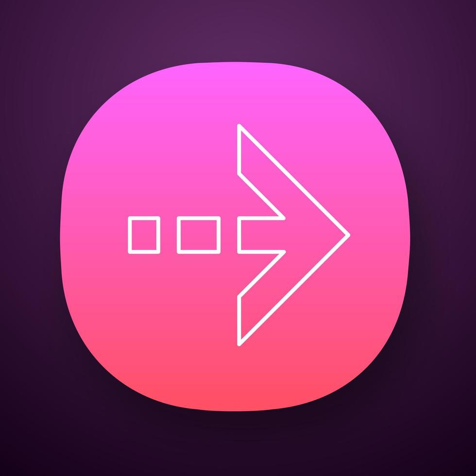 Arrow with dotted dash line app icon. East direction. Arrow indicating rightward. Next, forward. Pointing symbol. UI UX user interface. Web or mobile application. Vector isolated illustration