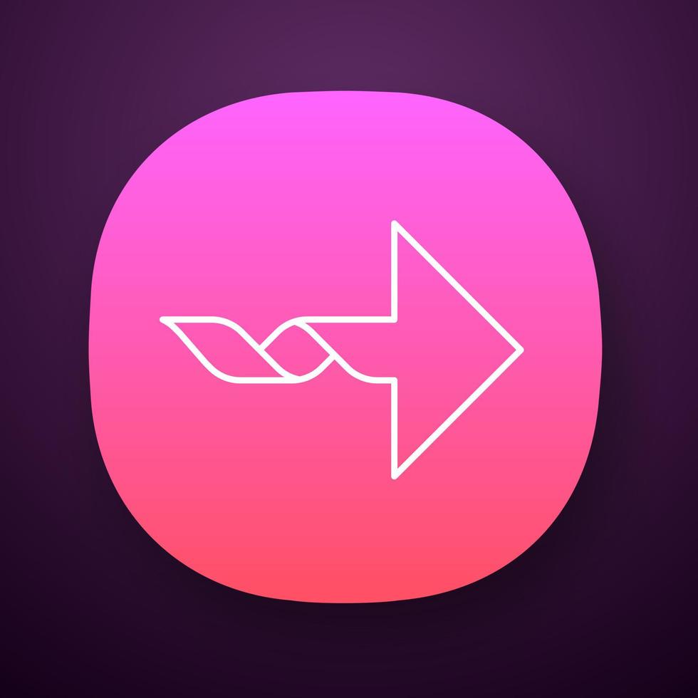 Twisted arrow app icon. Navigation pointer sign. Direction move. Spiral line. Arrowhead indicating rightward. Indicator. UI UX user interface. Web or mobile application. Vector isolated illustration