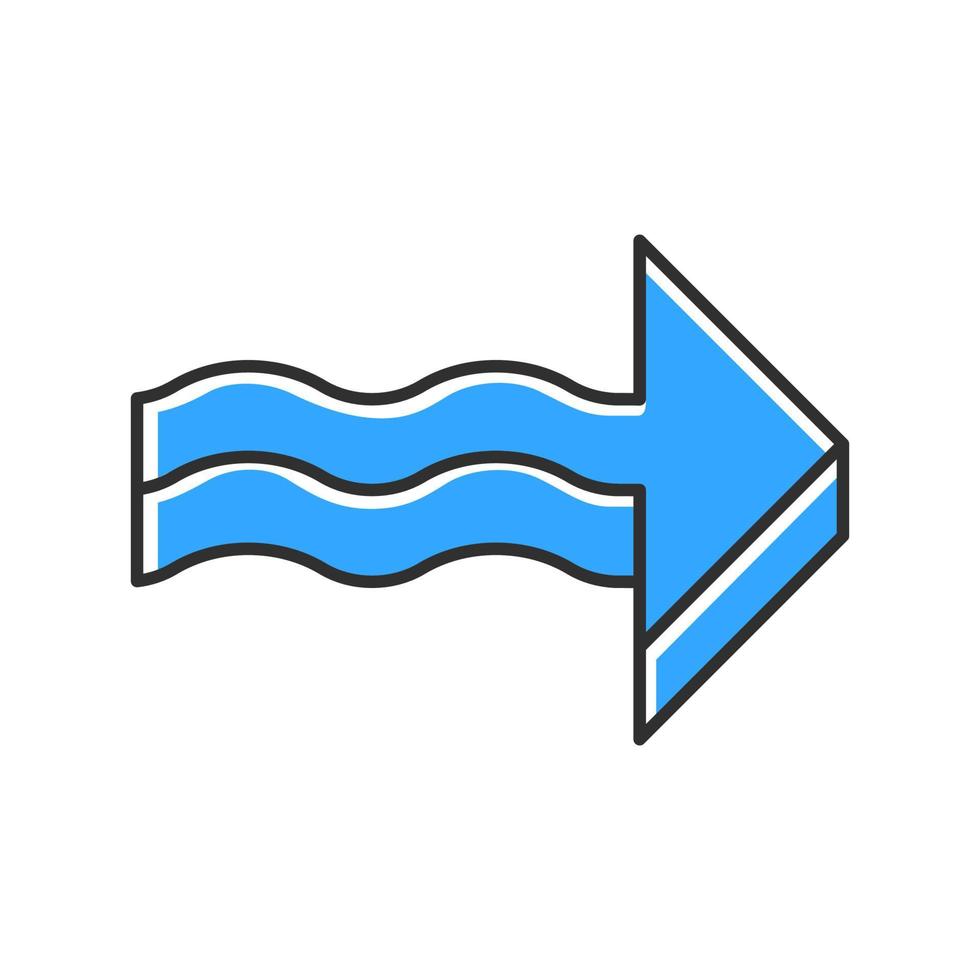 Blue 3d wavy arrow color icon. Rightwards direction. Indicating arrowhead. Sign pointing to right. Navigation pointer, indicator symbol. Direction move. Indicating symbol. Isolated vector illustration