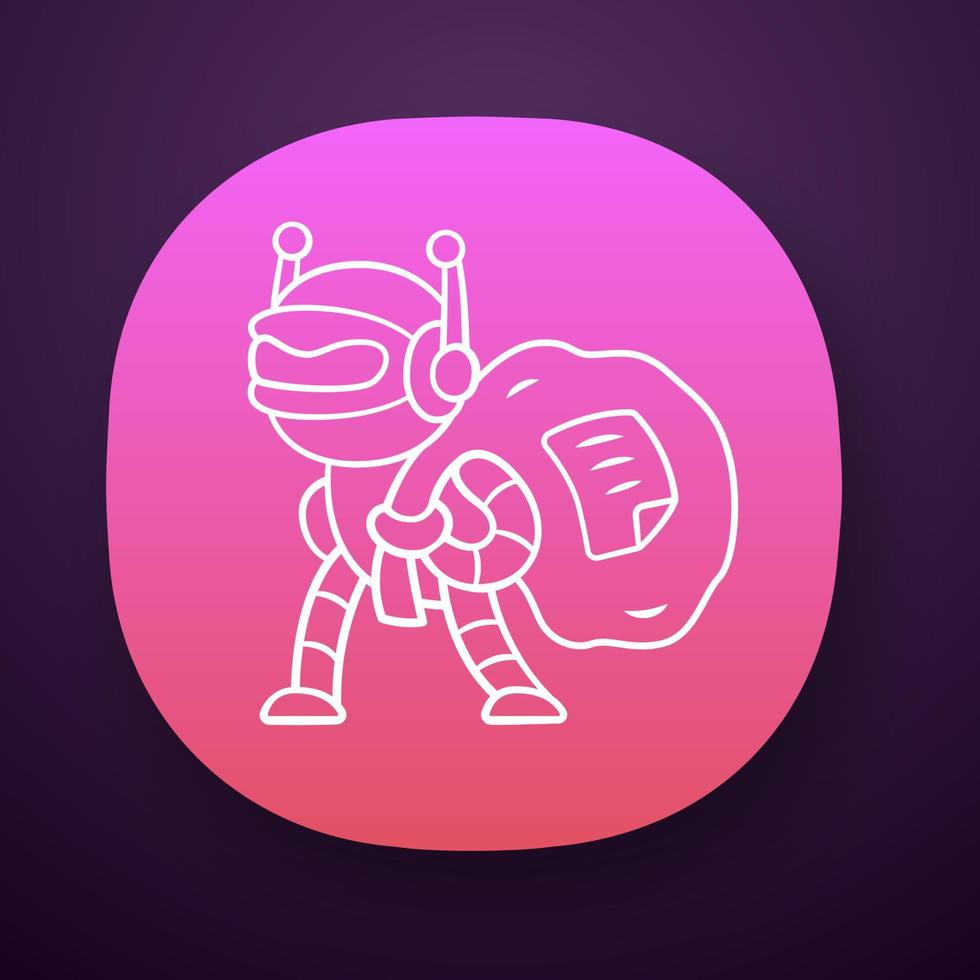 Scraper bot app icon. Malicious robot. Content stealing. Software program. Web scraping service. Artificial intelligence. UI UX user interface. Web or mobile application. Vector isolated illustration