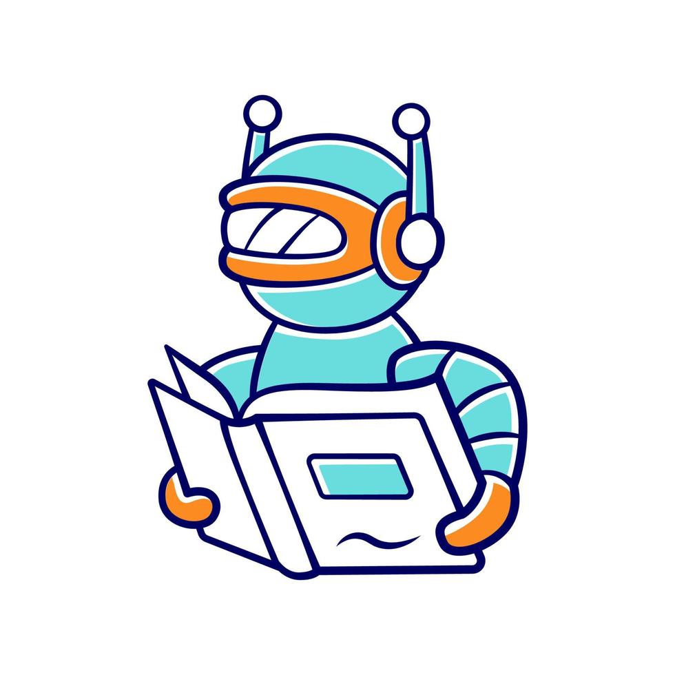 Text reading bot color icon. Screen reader application, translation algorithms. Virtual assistant. Robot with book. Software app. Speech synthesizer. Isolated vector illustration