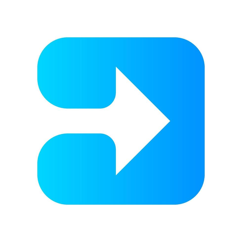 Blue arrow in square flat design long shadow color icon. Play button. Forward indicator, right turn. Arrowhead indicating rightward. Next arrow. Navigation cursor. Vector silhouette illustration