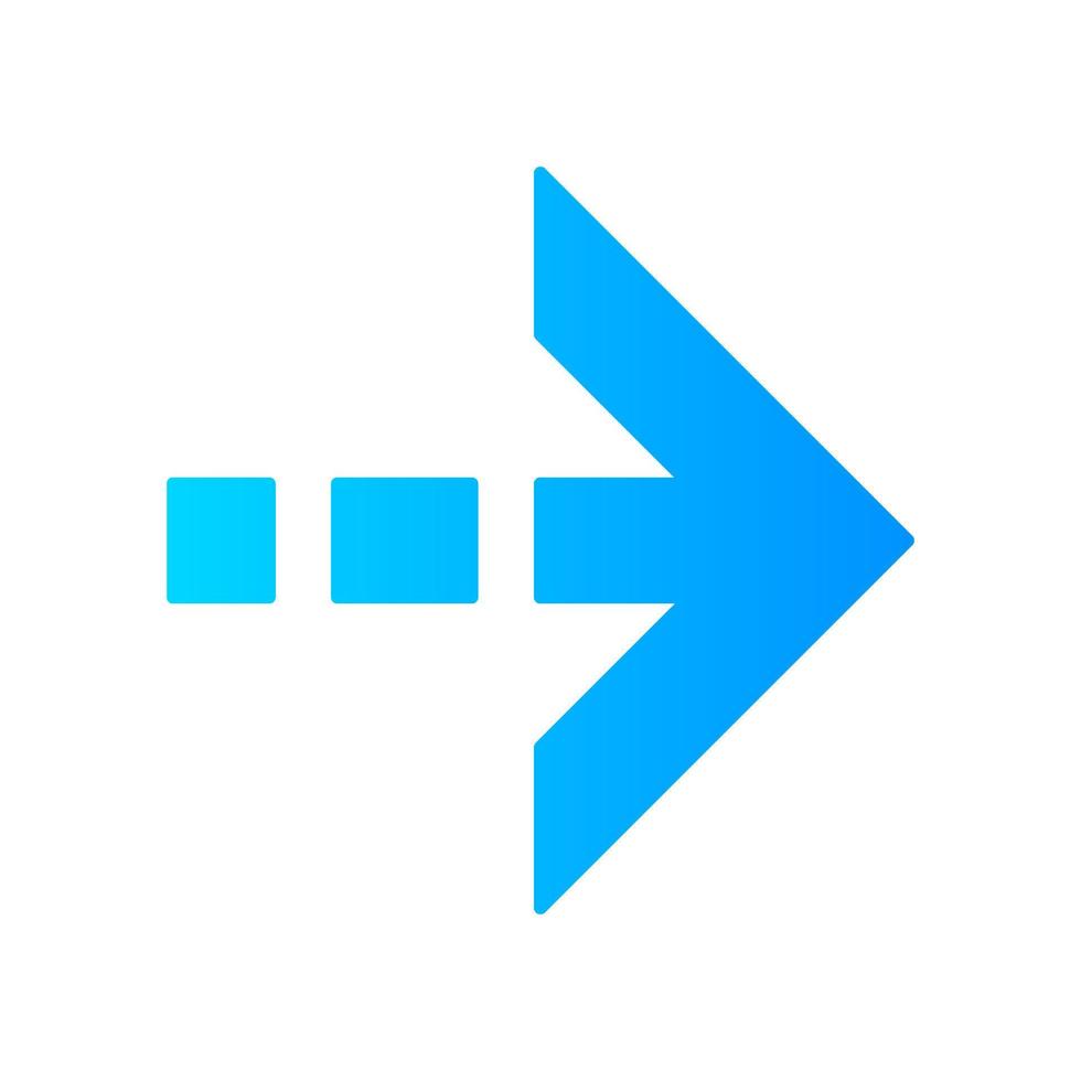 Blue arrow with dotted dash line flat design long shadow color icon. East direction. Arrow indicating rightward. Next, forward. Navigation pointer, indicator sign. Vector silhouette illustration