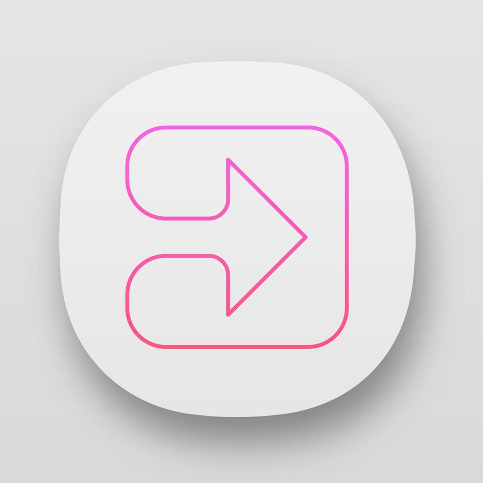 Arrow in square app icon. Play button. Forward indicator, right turn. Arrowhead indicating rightward. Next arrow. UI UX user interface. Web or mobile applications. Vector isolated illustrations