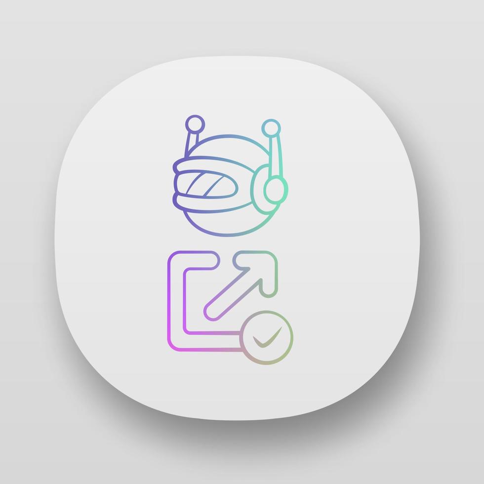 Backlink checker bot app icon. Website optimization. Artificial intelligence. Support service bot. SEO assistant, ai. UI UX user interface. Web or mobile applications. Vector isolated illustrations