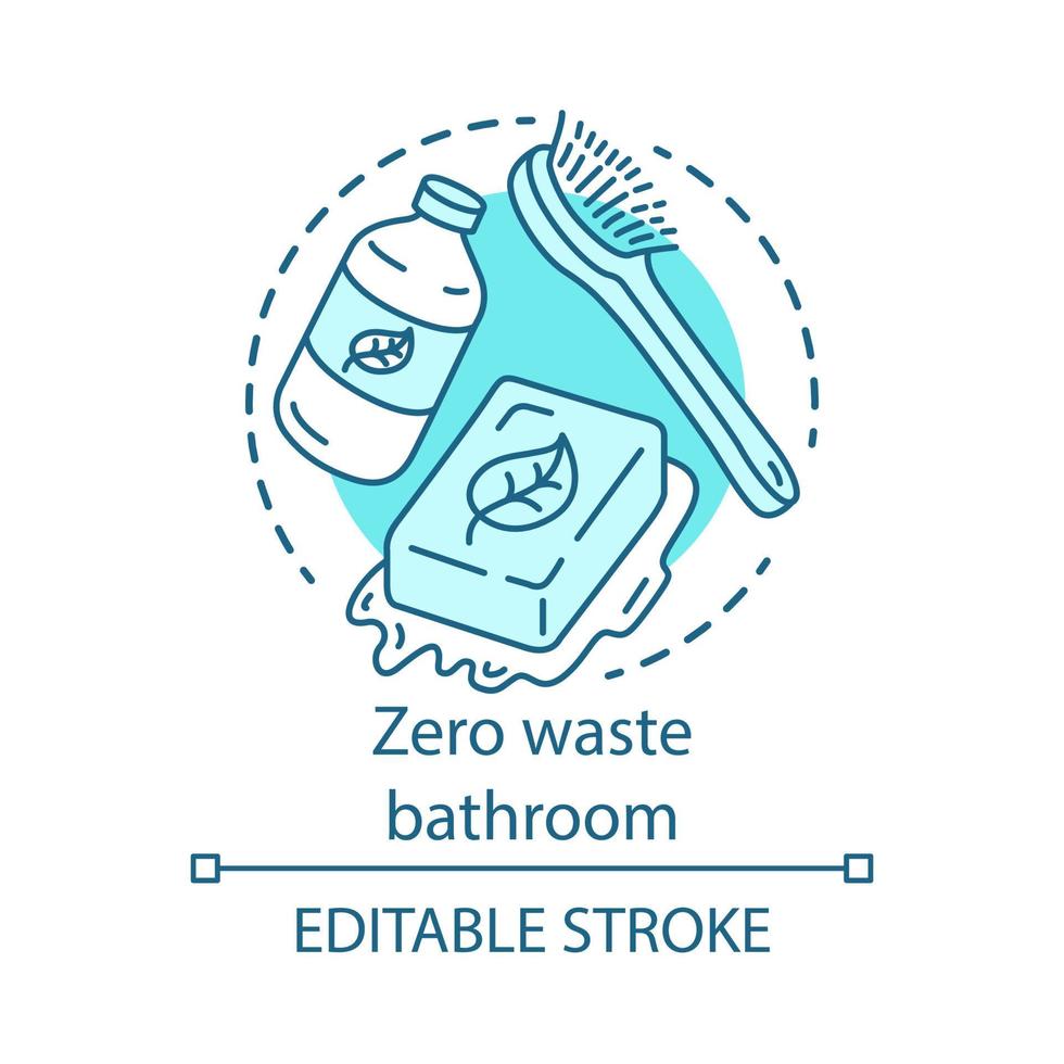 Zero waste bathroom concept icon. Eco skincare cosmetics and eco, friendly products idea thin line illustration. Green lifestyle, waste management. Vector isolated outline drawing. Editable stroke