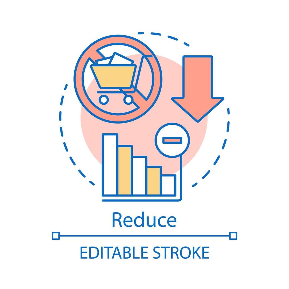 Zero waste lifestyle, waste management, reduce consumerism concept icon. Lower sales and shopping budgets idea thin line illustration. Vector isolated outline drawing. Editable stroke