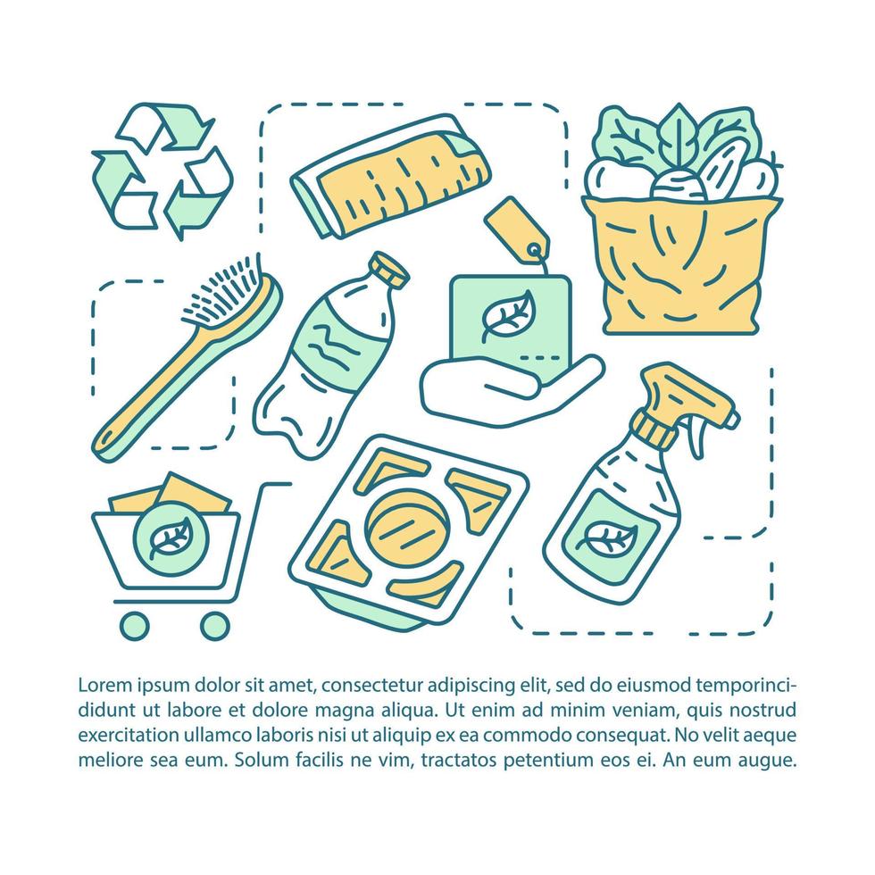 Zero waste lifestyle article page vector template. Brochure, magazine, booklet design element with linear icons and text boxes. Waste management. Print design. Concept illustrations with text space