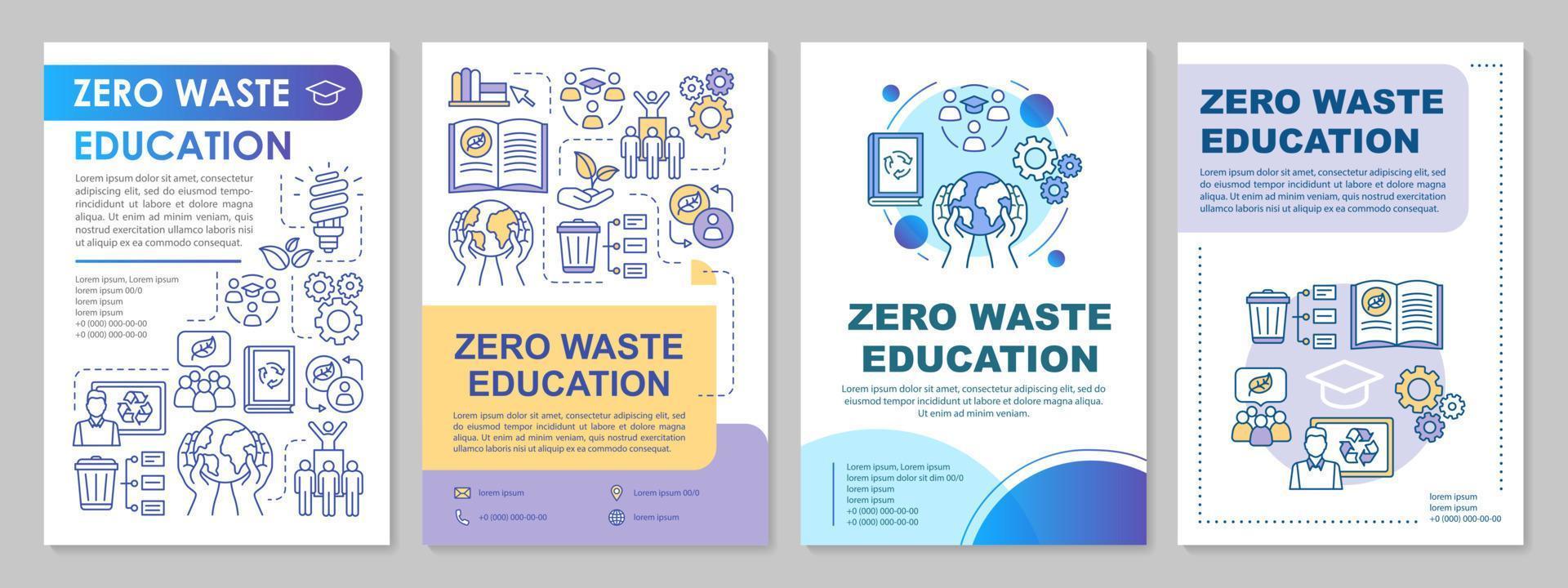 Zero waste education brochure template layout. Ecological school flyer, booklet, leaflet print design with linear illustrations. Vector page layouts for magazines, annual reports, advertising posters