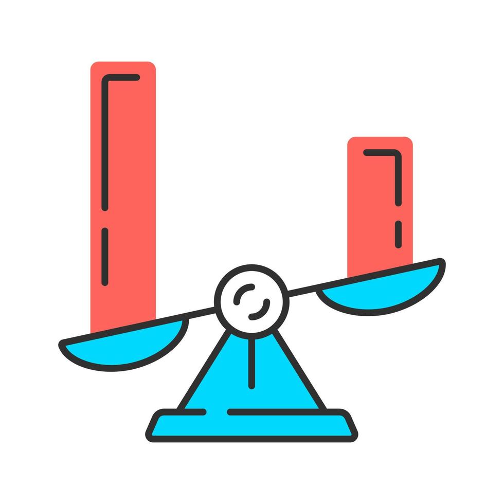 Comparison diagram color icon. Cluster diagram. Contrast objects symbolic representation. Visual comparison among discrete categories. Histogram on scales. Isolated vector illustration