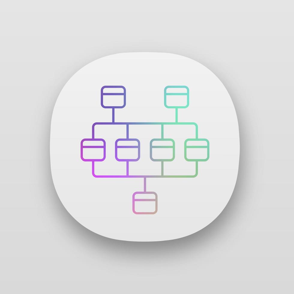 icono de la aplicación de diagrama de red. diagrama de conglomerados. gráfico de red. estructura de las computadoras. sistema interconectado. interfaz de usuario ui ux. aplicaciones web o móviles. ilustraciones vectoriales aisladas vector