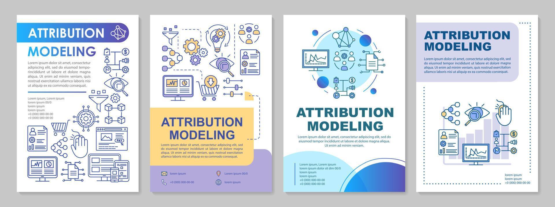 Attribution modeling brochure template layout. Web analytics. Flyer, booklet, leaflet print design with linear illustrations. Vector page layouts for magazines, annual reports, advertising posters