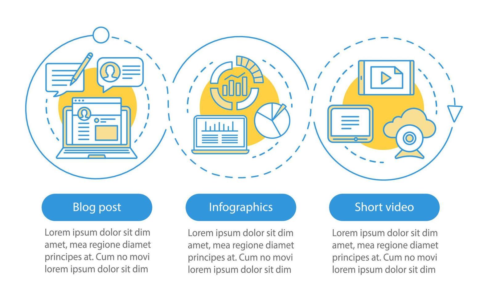 Awareness content vector infographic template. Business presentation design elements. Data visualization with three steps and options. Process timeline chart. Workflow layout with linear icons