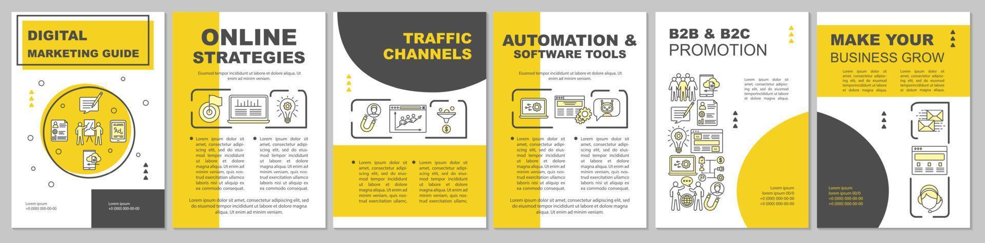 Marketing strategy brochure template layout. Traffic channels. Flyer, booklet, leaflet print design with linear illustrations. Vector page layouts for magazines, annual reports, advertising posters