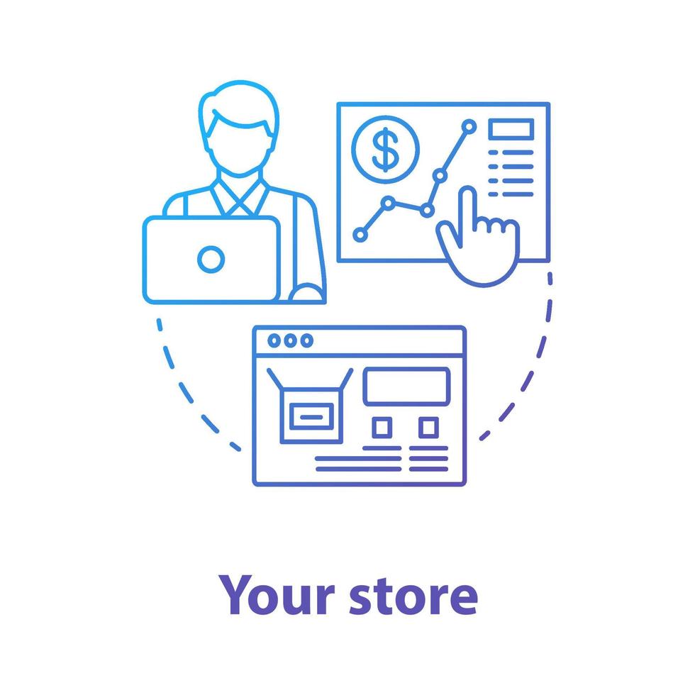 Your store blue concept icon. Entrepreneurship idea thin line illustration. Online shop management. Digital marketing. Successful business, financial sales pitch. Vector isolated outline drawing