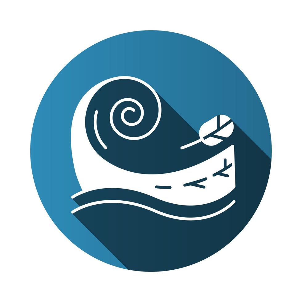 Tsunami blue flat design long shadow glyph icon. Sea storm. Water splash. Groundswell. Tide. Flash flood. Sudden and destructive movement of water. Ocean wave and leaf. Vector silhouette illustration