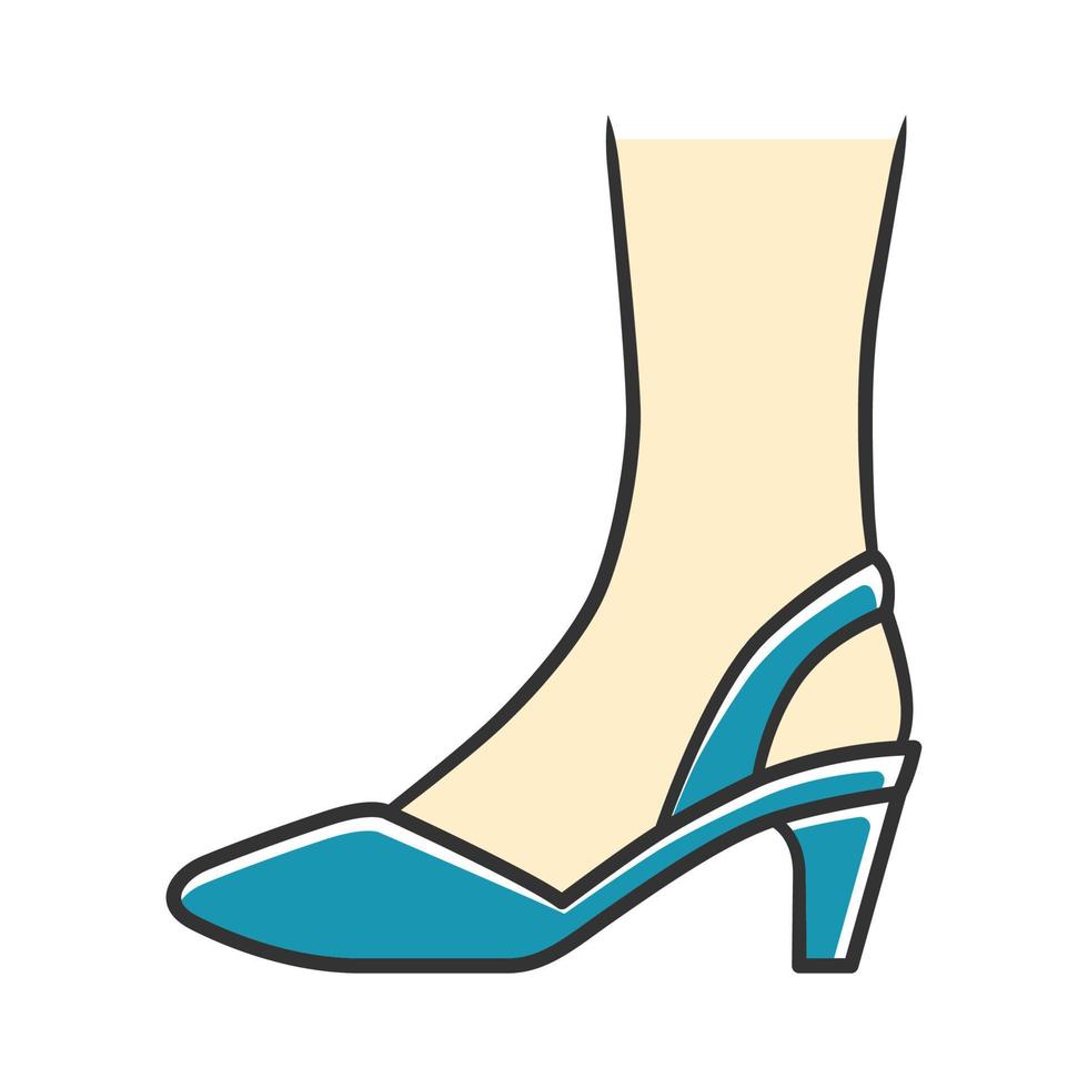 Slingback high heels blue color icon. Woman stylish and classic footwear design. Female formal d orsay shoes side view. Fashionable chic clothing accessory. Isolated vector illustration