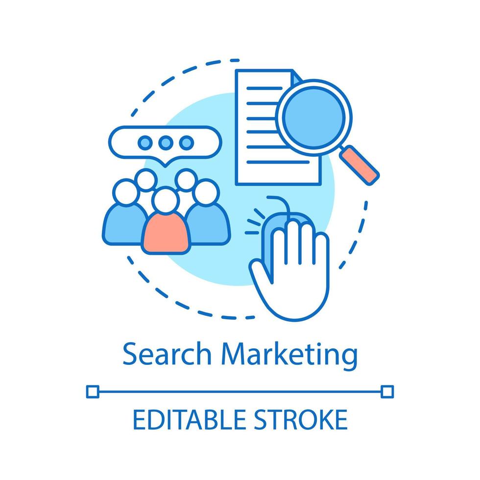 Search marketing concept icon. Lead generation idea thin line illustration. Target audience. SEM. Vector isolated outline drawing. Editable stroke