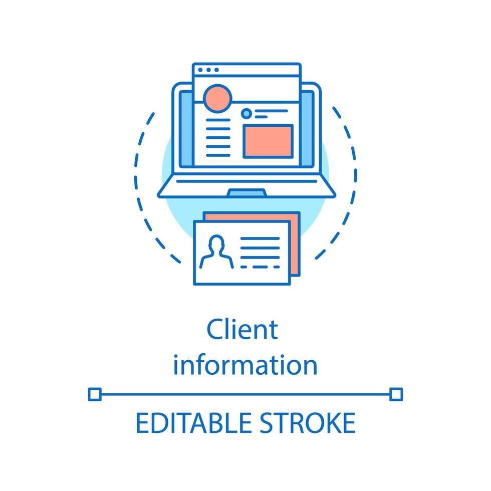 Client information, data concept icon. User account, profile page, customer personal information idea thin line illustration. Database, data storage. Vector isolated outline drawing. Editable stroke