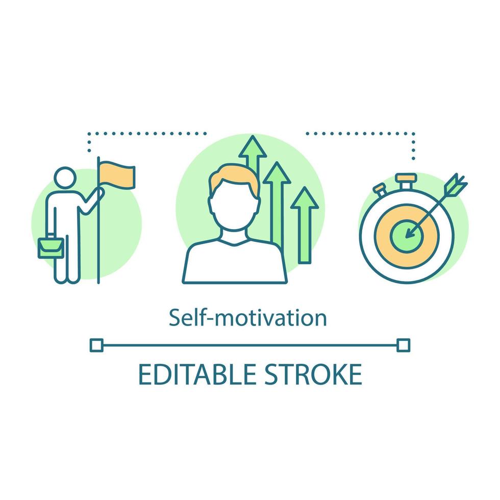 Self motivation concept icon. Smart goal idea thin line illustration. Achievements, aspirations. Personal growth. Skill improvement. Vector isolated outline drawing. Editable stroke