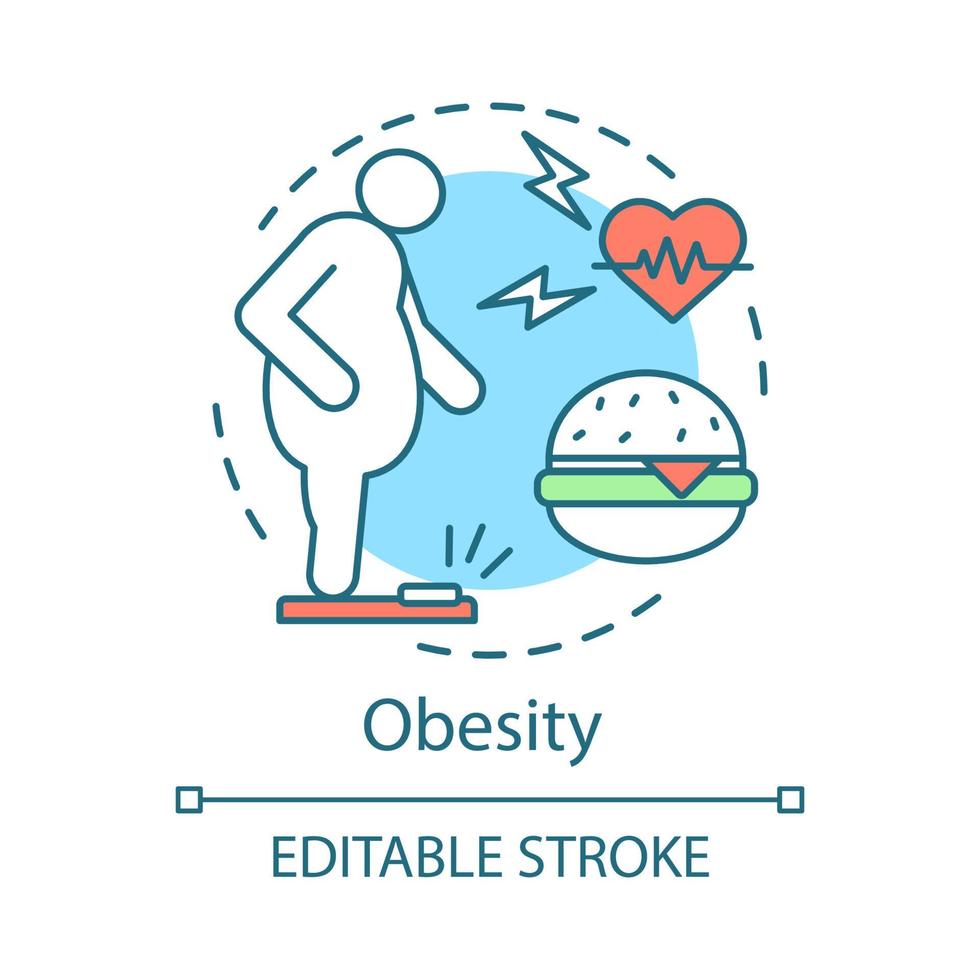 icono del concepto de obesidad. Ilustración de línea fina de idea de  sobrepeso. el aumento de