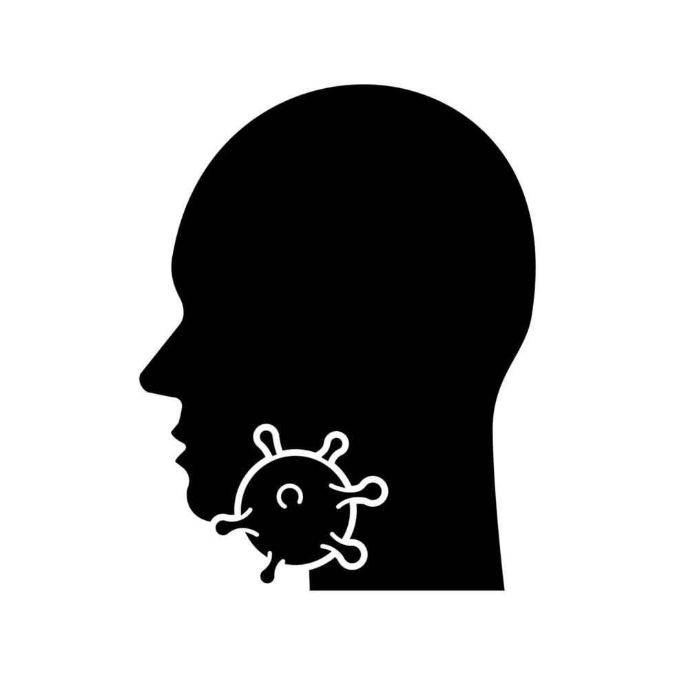 Sore throat glyph icon. Silhouette symbol. Glands, tonsils, pharynx inflammation. Pharyngitis. Throat virus infection. Influenza epidemics. Negative space. Vector isolated illustration