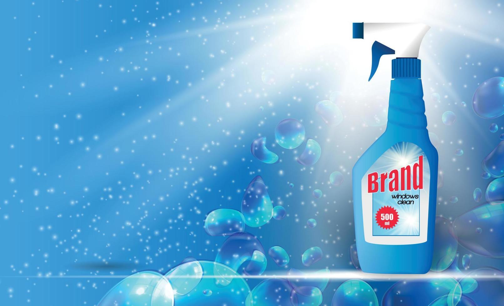 Window Clean Bottle Template for Ads or Magazine Background. 3D Realistic Vector Iillustration