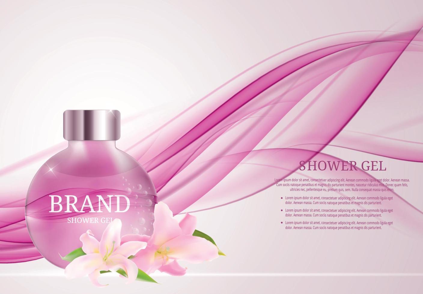 Shower Gel Bottle Template for Ads or Magazine Background. 3D Realistic Vector Iillustration