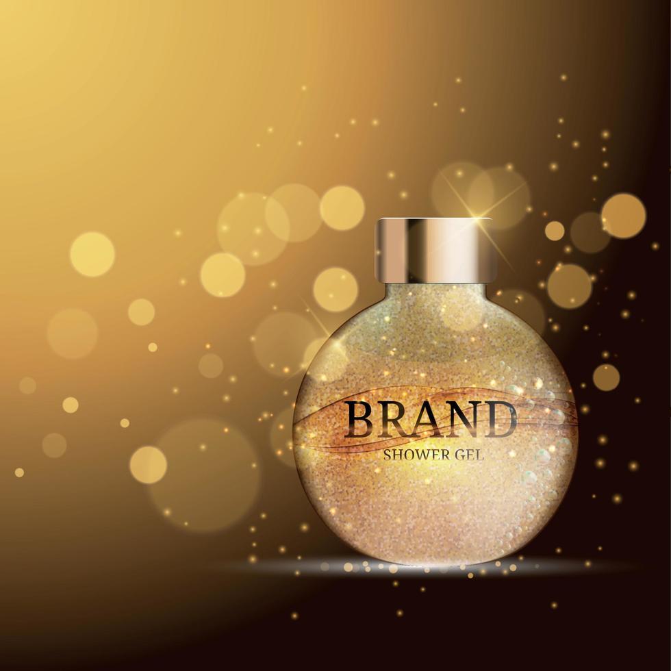 Shower Gel Bottle Template for Ads or Magazine Background. 3D Realistic Vector Iillustration