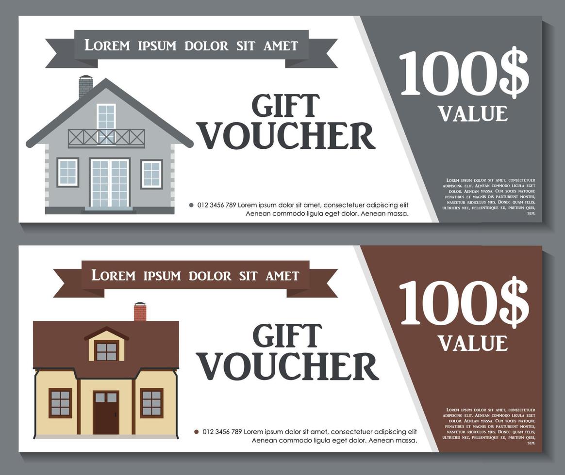 Gift Voucher Template with variation of House Discount Coupon. Vector Illustration.