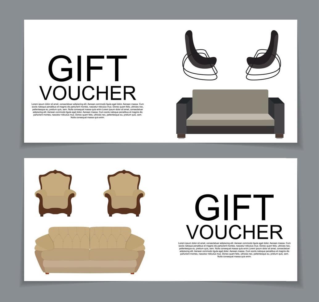Gift Voucher Template with variation of furniture for apartments
