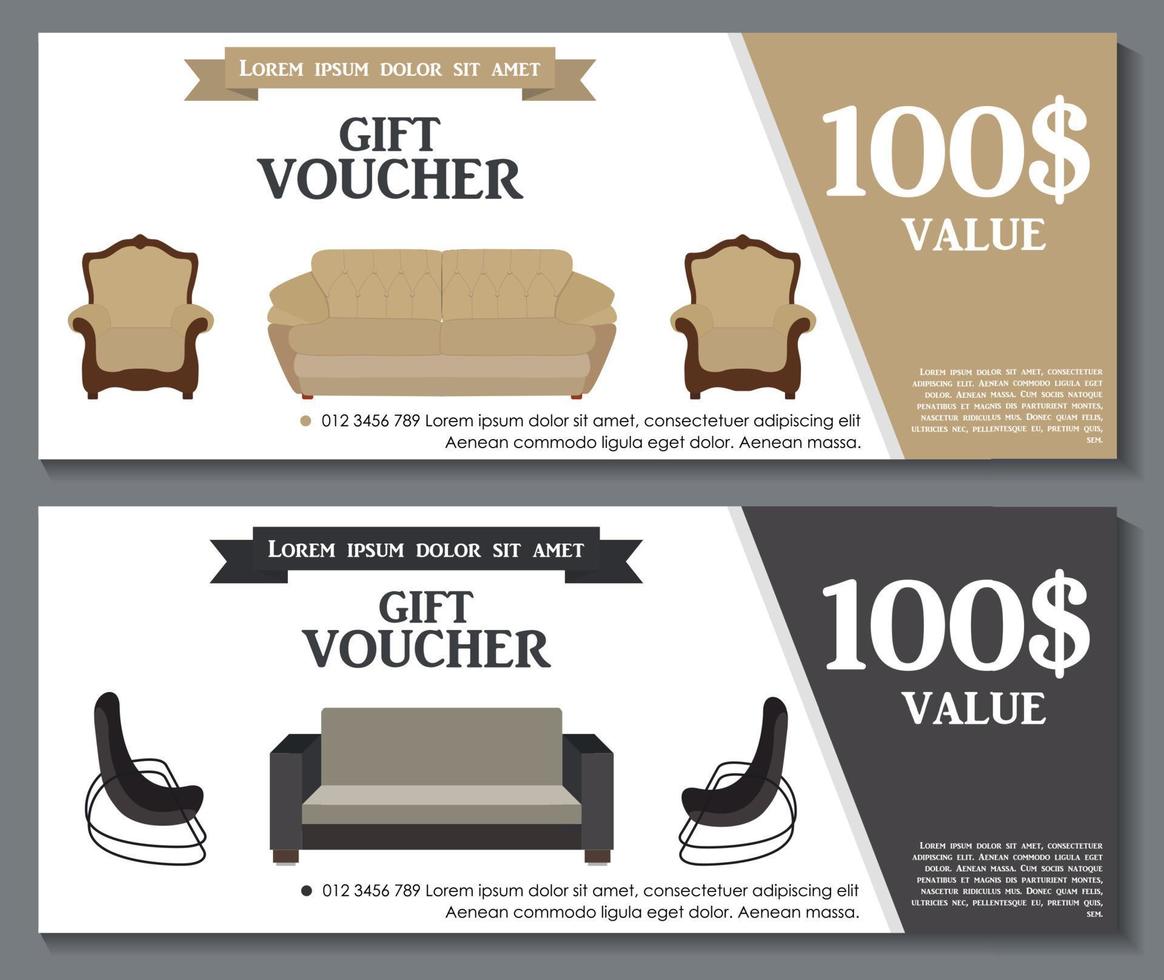 Gift Voucher Template with variation of furniture for apartments
