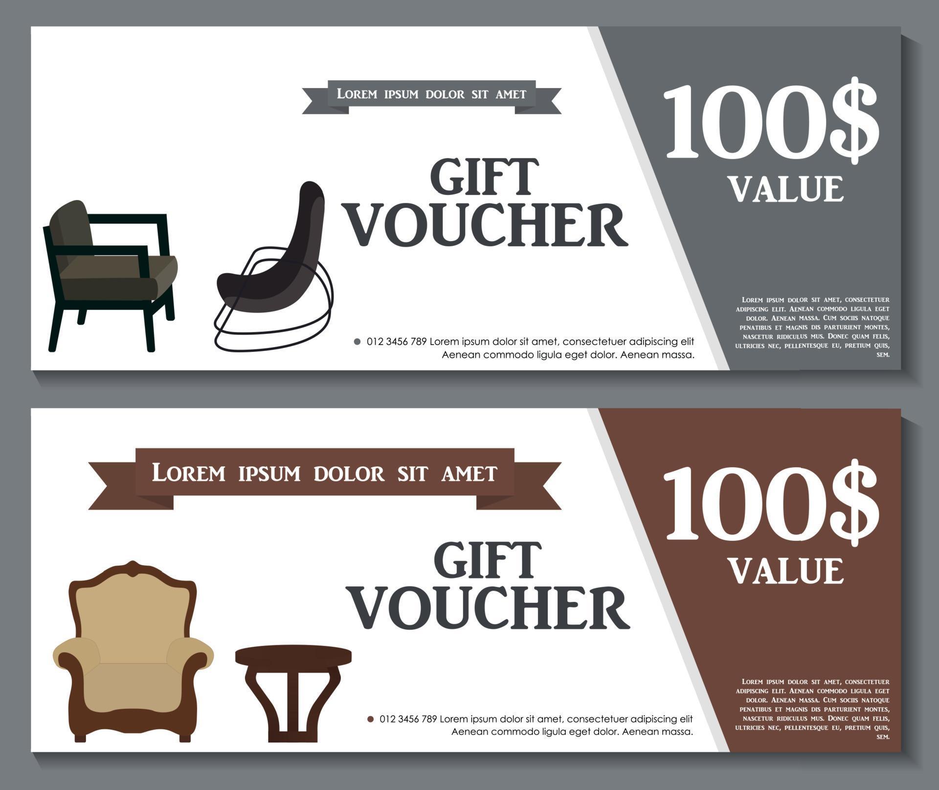 Gift Voucher Template with variation of furniture for apartments