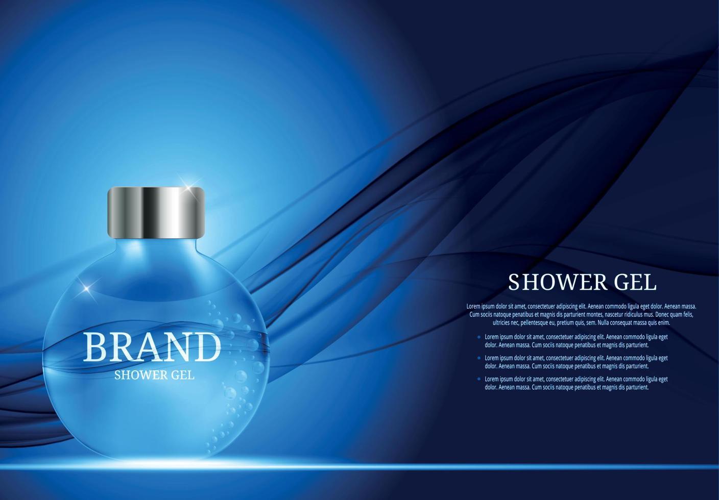 Shower Gel Bottle Template for Ads or Magazine Background. 3D Realistic Vector Iillustration