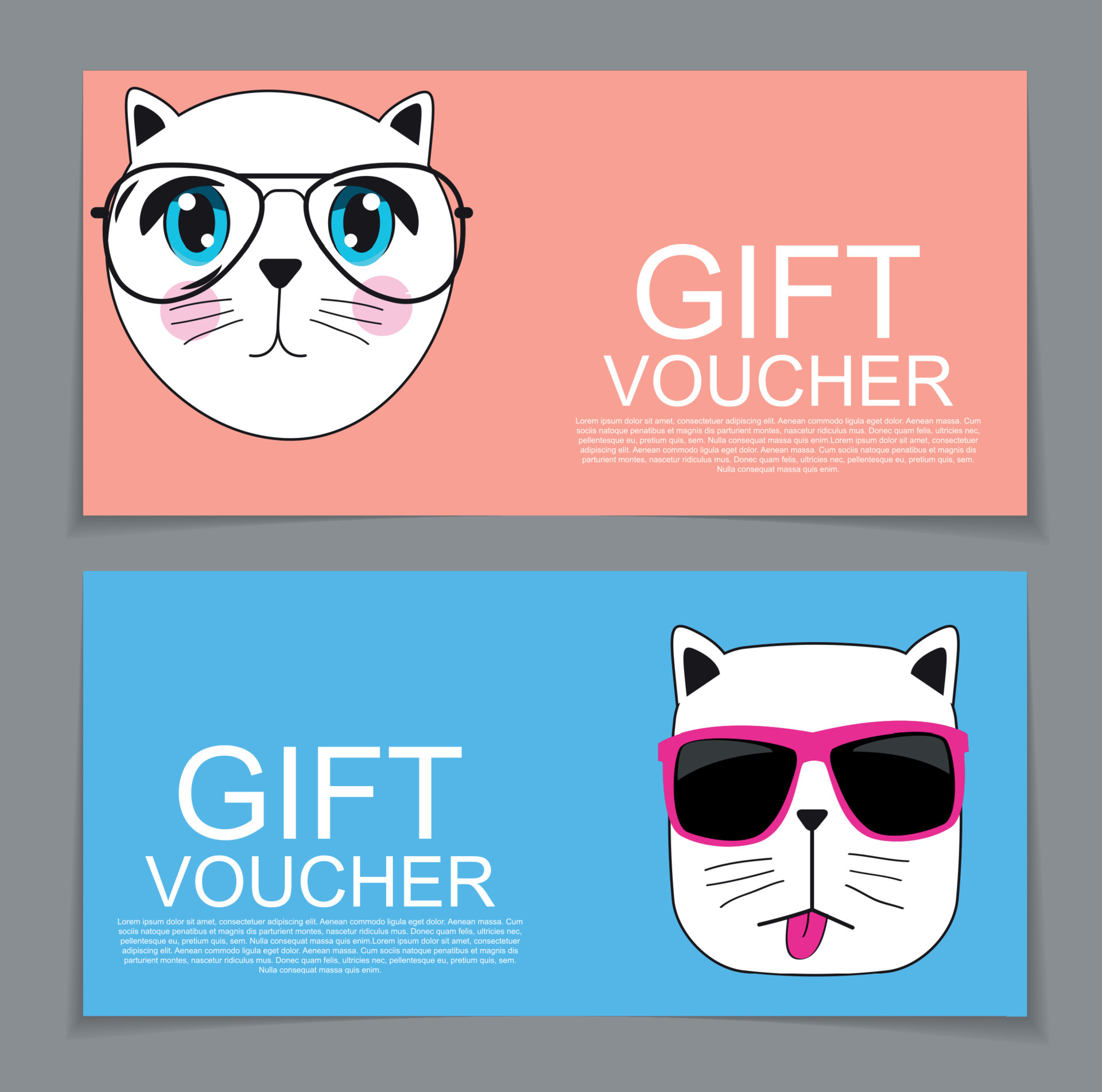 Gift Voucher Template with Cute Hand drawn Cat Discount Coupon Vector