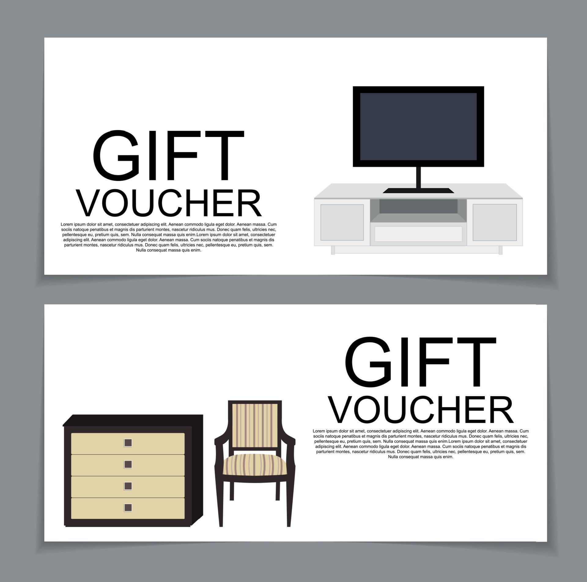 Gift Voucher Template with variation of furniture for apartments